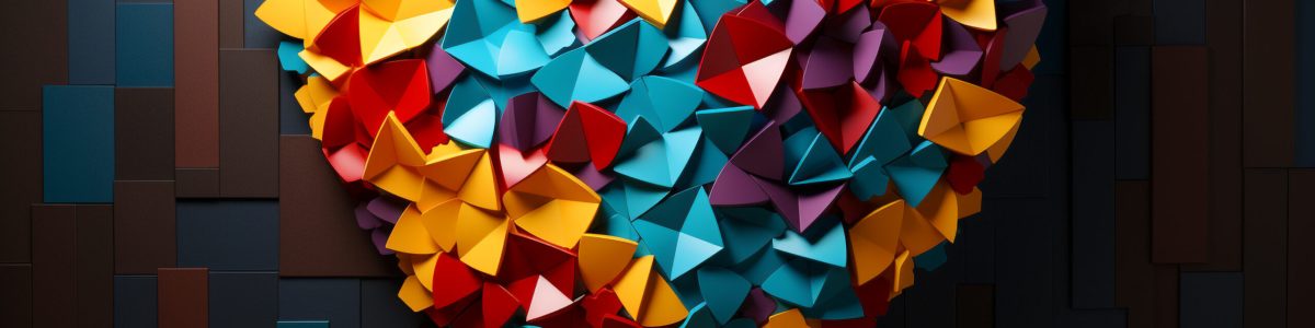 ASD autism spectrum disorder, deficits in social communication and interaction, heart with colorful jigsaw or puzzle pieces